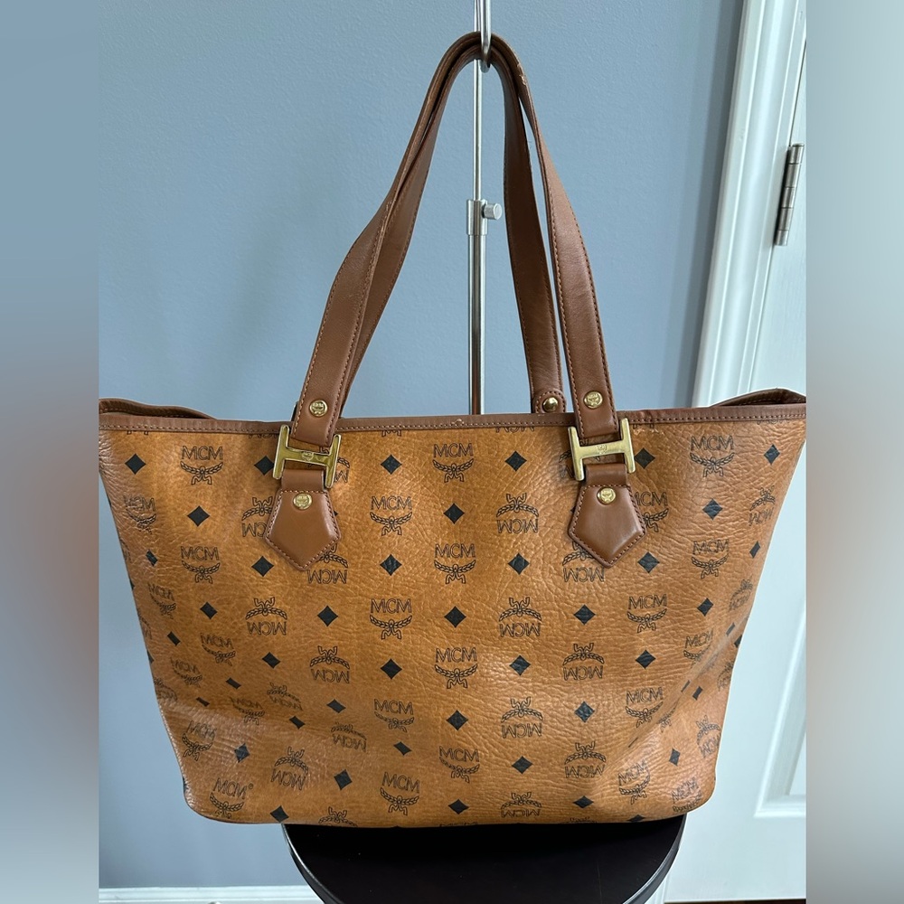 MCM Visetos Rudic Shopper Tote Cognac Orange Stripe - Authentic - Picture 2 of 13